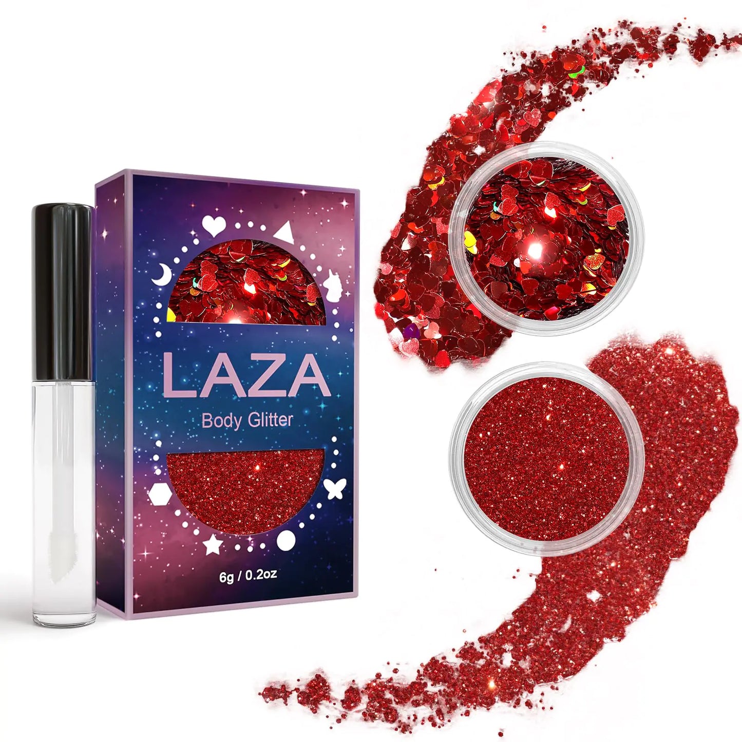 Laza 2 Jars Body Glitter for Valentine’s Day Hair Accessories Heart Glitter Chunky Sequins with Glitter Glue for Women Eyeshadow Makeup Face Paint Festival Rave Outfits Party Costumes - Crush