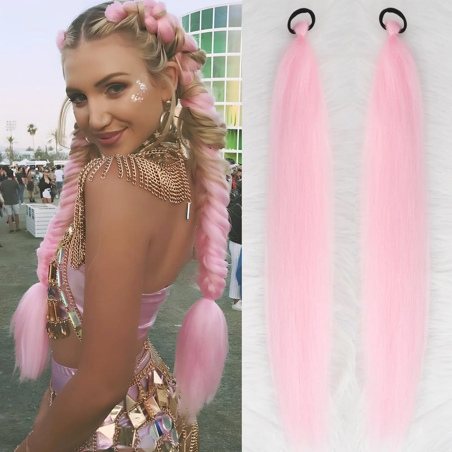 Braided Ponytail Extensions 26 Inch Festival Rave Colorful Hair Extensions for Braids Top Elastic Wrap and Natural Soft Braiding Hair Extension Ombre Synthetic Braids Hair Extensions for Women