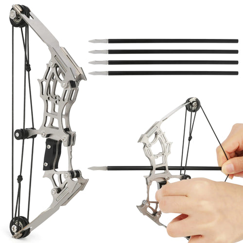 AMEYXGS 6.1/7.4 inch Mini Compound Bow Stainless Steel Includes 4/12 Arrows and Target Paper (7.4″ Bow & Arrow*4)