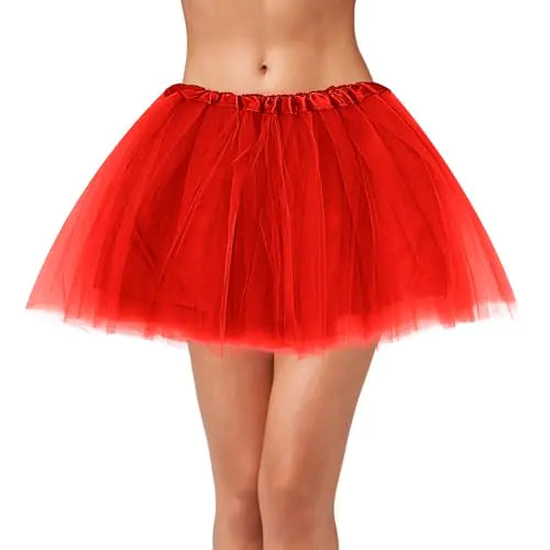 Adult Tulle Tutu Skirt 1950s Vintage Tulle Bubble Tutu Skirt Prom Party Skirt Elastic 3 Layer with Lining for Women (Red)