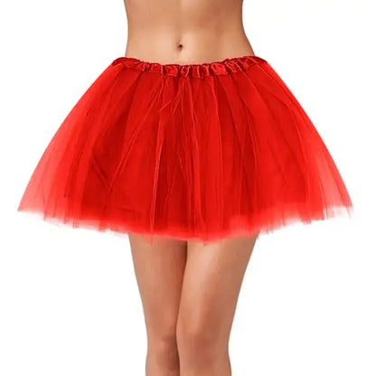 Adult Tulle Tutu Skirt 1950s Vintage Tulle Bubble Tutu Skirt Prom Party Skirt Elastic 3 Layer with Lining for Women (Red)
