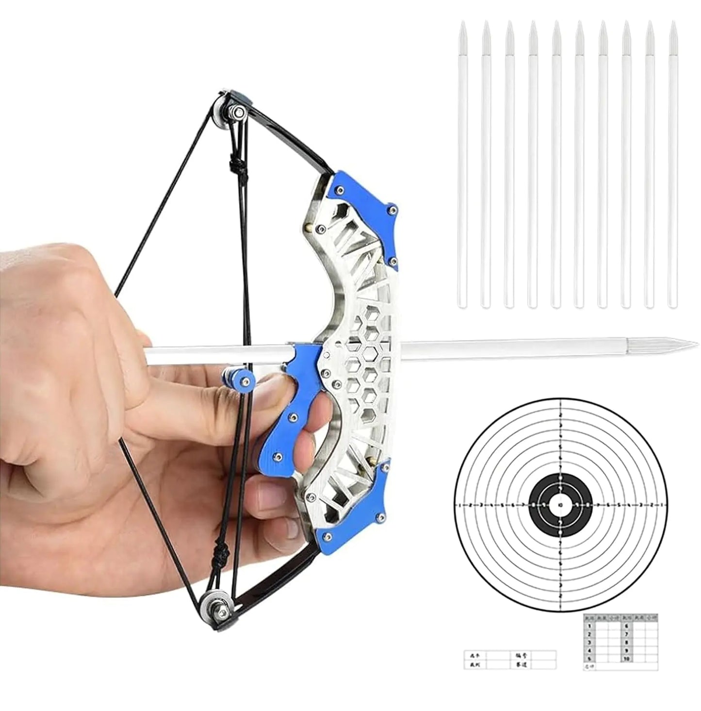 Mini Archery Bow Set Right Hand Mini Compound Bow Mini Hunting Bow Metal Material Catapult RH/LH for Hunting Shooting Practice Archery Entertainment Fun Hexagonal Silver Wheel Style