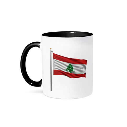 3dRose Coffee Mug Size - 15oz - Flag of Lebanon on a flag pole over white Lebanese Illustrations - funny coffee cup gift